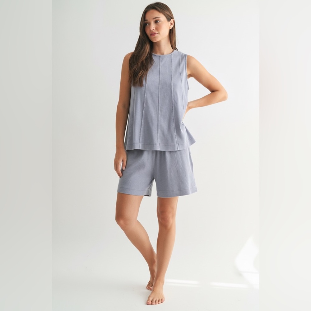Women's Cotton Blend Mineral Wash Set in Reflection Blue